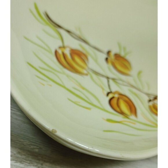 Red Wing Hand Painted Yellow Floral Dinnerware Curved Platter Stamp Rolling Tray - Picture 8 of 12